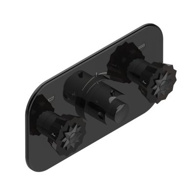 Накладка THG Mille Nuits - Brume crystal с ручкой регулировки температуры и двумя маховиками для термостатического смесителя с горизонтальной установкой