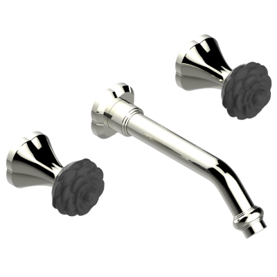 Внешняя часть смесителя THG Camelia Black Crystal встраиваемого в стену для раковины на три отверстия с изливом ГОЛИАФ