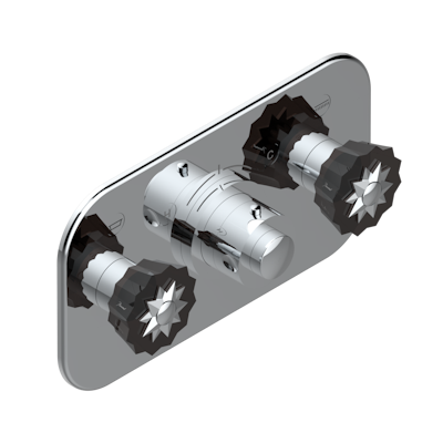 Накладка THG Mille Nuits - Brume crystal с ручкой регулировки температуры и двумя маховиками для термостатического смесителя с горизонтальной установкой