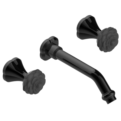 Внешняя часть смесителя THG Camelia Black Crystal встраиваемого в стену для раковины на три отверстия с изливом ГОЛИАФ