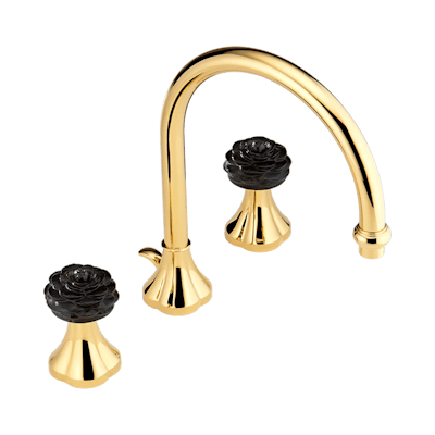 Смеситель для раковины  THG Camelia Black Crystal на три отверстия устанавливаемый на борту с донным клапаном