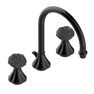 Смеситель для раковины  THG Camelia Black Crystal на три отверстия устанавливаемый на борту с донным клапаном