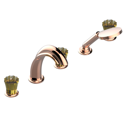 Смеситель THG Mille Nuits - Champagne crystal устанавливаемый на борту ванны на 5 отверстий с душем, керамическим смесителем, 2 вентилями ¾" и изливом СУПЕР ГОЛИАФ