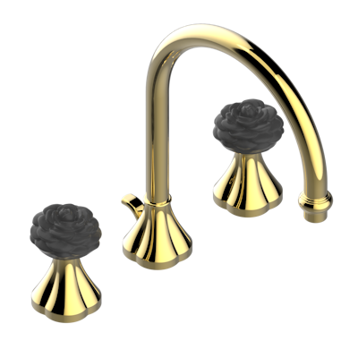 Смеситель для раковины  THG Camelia Black Crystal на три отверстия устанавливаемый на борту с донным клапаном