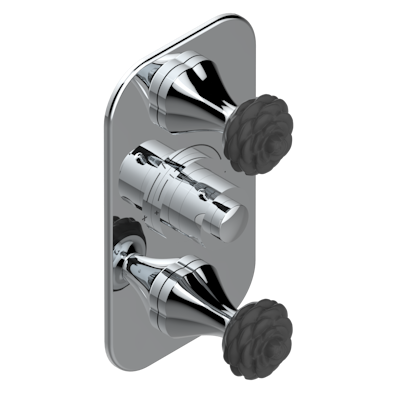 Термостат THG Camelia Black Crystal Накладка с ручкой регулировки температуры и двумя маховиками для термостатического смесителя 5400AE