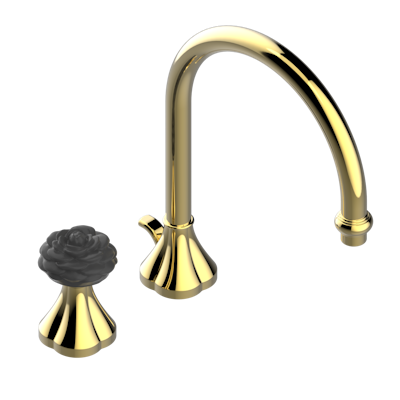 Смеситель THG Camelia Black Crystal с прогрессивным картриджем для раковины на 2 отверстия с краном, без донного клапана