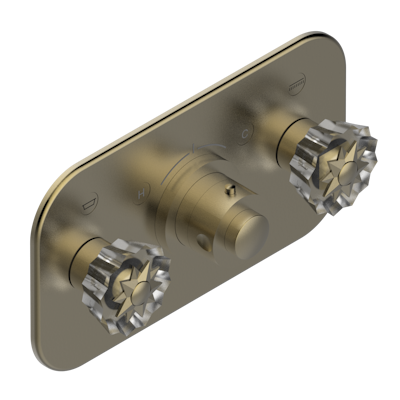 Накладка THG Mille Nuits - Clear crystal с ручкой регулировки температуры и двумя маховиками для термостатического смесителя с горизонтальной установкой