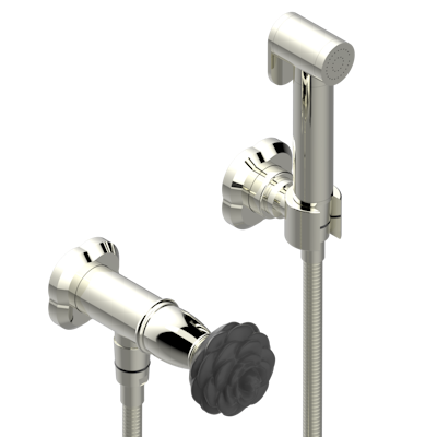 Душ гигиенический THG Camelia Black Crystal: вентиль, 1.25 м шланг, крючок, вывод для душа и лейка с клапаном