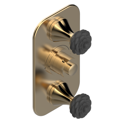 Термостат THG Camelia Black Crystal Накладка с ручкой регулировки температуры и двумя маховиками для термостатического смесителя 5400AE