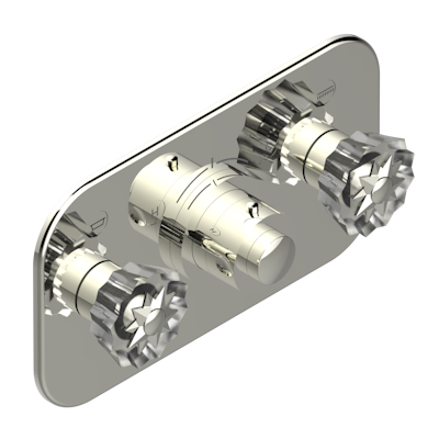 Накладка THG Mille Nuits - Clear crystal с ручкой регулировки температуры и двумя маховиками для термостатического смесителя с горизонтальной установкой