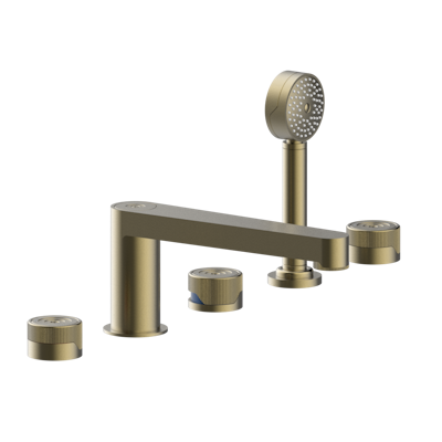 Смеситель THG Zoom.5 на борт ванны на 5 отверстий с душем, керамическим смесителем, 2 вентилями ¾" и изливом СУПЕР ГОЛИАФ