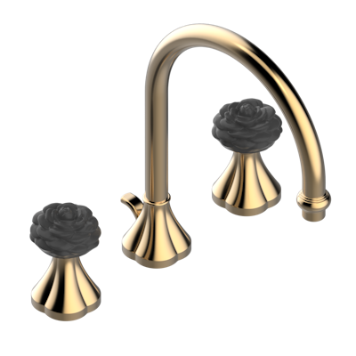 Смеситель для раковины  THG Camelia Black Crystal на три отверстия устанавливаемый на борту с донным клапаном