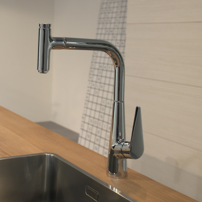 Смеситель для кухни Hansgrohe Kitchen Кухонный однорычажный, с вытяжным изливом, хром купить в Москве: интернет-магазин StudioArdo