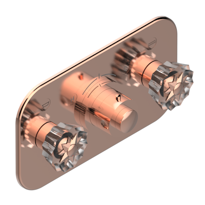 Накладка THG Mille Nuits - Clear crystal с ручкой регулировки температуры и двумя маховиками для термостатического смесителя с горизонтальной установкой