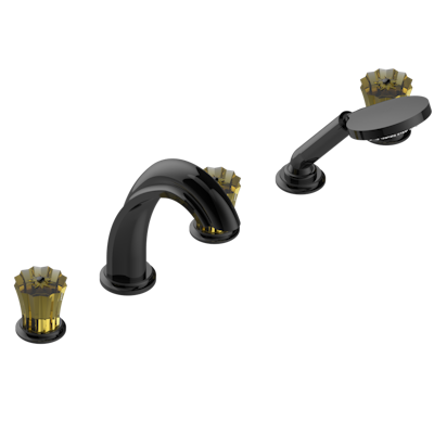 Смеситель THG Mille Nuits - Champagne crystal устанавливаемый на борту ванны на 5 отверстий с душем, керамическим смесителем, 2 вентилями ¾" и изливом СУПЕР ГОЛИАФ