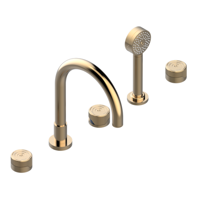 Смеситель THG Zoom.5 для ванны, 5-рычажный  с очень высоким изливом «Super Goliath», 2 клапана 3/4", и накладным душем-лейкой, управляемый прогрессивным картриджем