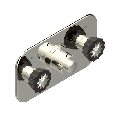 Накладка THG Mille Nuits - Brume crystal с ручкой регулировки температуры и двумя маховиками для термостатического смесителя с горизонтальной установкой