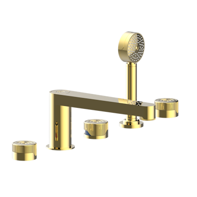 Смеситель THG Zoom.5 на борт ванны на 5 отверстий с душем, керамическим смесителем, 2 вентилями ¾" и изливом СУПЕР ГОЛИАФ