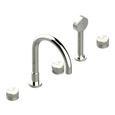 Смеситель THG Zoom.5 для ванны, 5-рычажный  с очень высоким изливом «Super Goliath», 2 клапана 3/4", и накладным душем-лейкой, управляемый прогрессивным картриджем