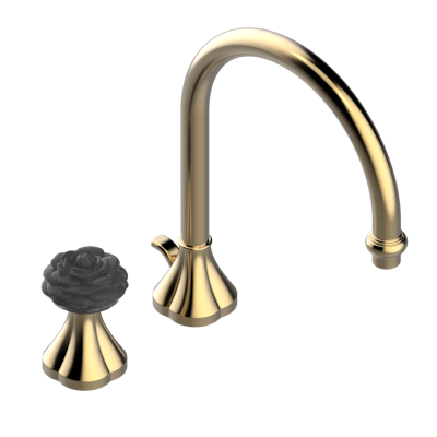 Смеситель THG Camelia Black Crystal с прогрессивным картриджем для раковины на 2 отверстия с краном, без донного клапана