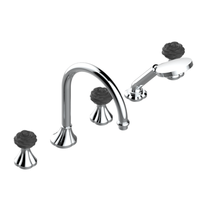 Смеситель  THG Camelia Black Crystal на борту ванны на 5 отверстий с душем, керамическим смесителем, 2 вентилями ¾" и изливом СУПЕР ГОЛИАФ