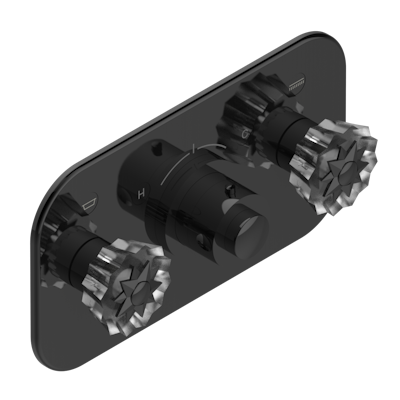 Накладка THG Mille Nuits - Clear crystal с ручкой регулировки температуры и двумя маховиками для термостатического смесителя с горизонтальной установкой