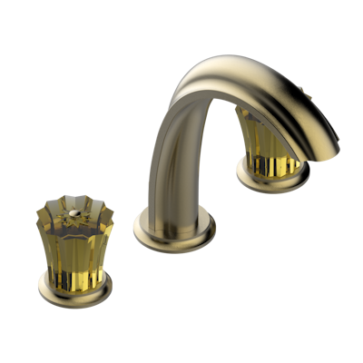 Смеситель для раковины THG Mille Nuits - Champagne crystal на три отверстия устанавливаемый на борту с донным клапаном