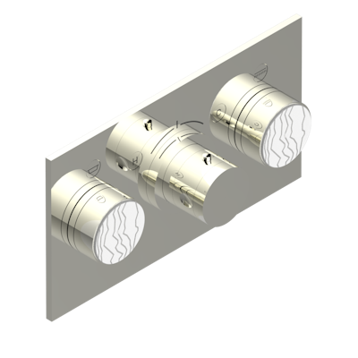 Накладка с ручкой регулировки температуры THG Yoko Ice и двумя маховиками для термостатического смесителя с горизонтальной установкой