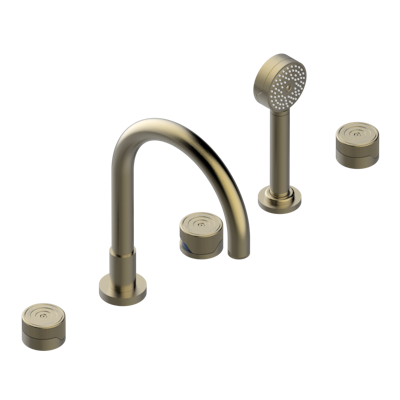 Смеситель THG Zoom.5 для ванны, 5-рычажный  с очень высоким изливом «Super Goliath», 2 клапана 3/4", и накладным душем-лейкой, управляемый прогрессивным картриджем