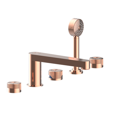 Смеситель THG Zoom.5 на борт ванны на 5 отверстий с душем, керамическим смесителем, 2 вентилями ¾" и изливом СУПЕР ГОЛИАФ