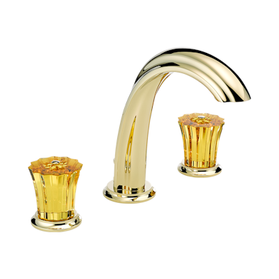 Смеситель для раковины THG Mille Nuits - Champagne crystal на три отверстия устанавливаемый на борту с донным клапаном
