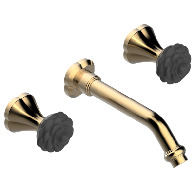 Внешняя часть смесителя THG Camelia Black Crystal встраиваемого в стену для раковины на три отверстия с изливом ГОЛИАФ