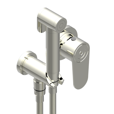 Комплект для душа THG Zoom.5, включающий смеситель, армированный шланг 1 м 25 см, ручной душ с курковым распылителем, выход из стены и предохранительный запорный клапан