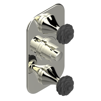 Термостат THG Camelia Black Crystal Накладка с ручкой регулировки температуры и двумя маховиками для термостатического смесителя 5400AE