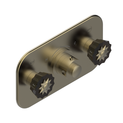 Накладка THG Mille Nuits - Brume crystal с ручкой регулировки температуры и двумя маховиками для термостатического смесителя с горизонтальной установкой