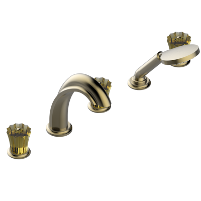 Смеситель THG Mille Nuits - Champagne crystal устанавливаемый на борту ванны на 5 отверстий с душем, керамическим смесителем, 2 вентилями ¾" и изливом СУПЕР ГОЛИАФ