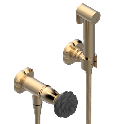 Душ гигиенический THG Camelia Black Crystal: вентиль, 1.25 м шланг, крючок, вывод для душа и лейка с клапаном