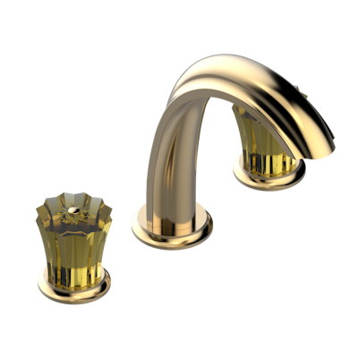 Смеситель для раковины THG Mille Nuits - Champagne crystal на три отверстия устанавливаемый на борту с донным клапаном