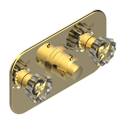 Накладка THG Mille Nuits - Clear crystal с ручкой регулировки температуры и двумя маховиками для термостатического смесителя с горизонтальной установкой