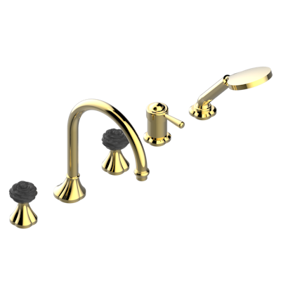 Комплект THG Camelia Black Crystal для ванны/душа на борт на 5 отверстий: кран большого размера, 2 рычага управления 3/4" и ручной душ со смесителем