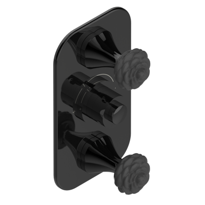 Термостат THG Camelia Black Crystal Накладка с ручкой регулировки температуры и двумя маховиками для термостатического смесителя 5400AE