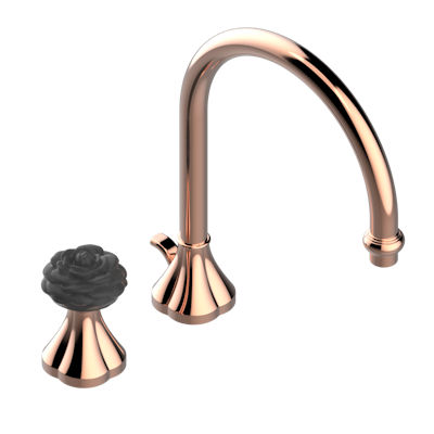 Смеситель THG Camelia Black Crystal с прогрессивным картриджем для раковины на 2 отверстия с краном, без донного клапана