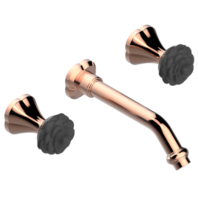 Внешняя часть смесителя THG Camelia Black Crystal встраиваемого в стену для раковины на три отверстия с изливом ГОЛИАФ