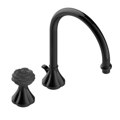 Смеситель THG Camelia Black Crystal с прогрессивным картриджем для раковины на 2 отверстия с краном, без донного клапана
