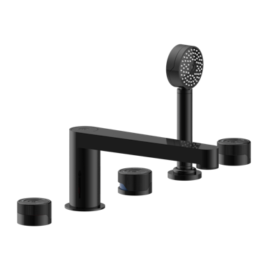 Смеситель THG Zoom.5 на борт ванны на 5 отверстий с душем, керамическим смесителем, 2 вентилями ¾" и изливом СУПЕР ГОЛИАФ