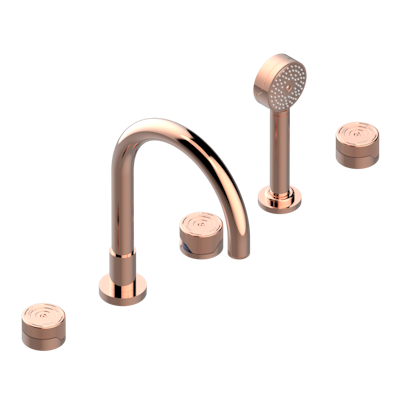 Смеситель THG Zoom.5 для ванны, 5-рычажный  с очень высоким изливом «Super Goliath», 2 клапана 3/4", и накладным душем-лейкой, управляемый прогрессивным картриджем