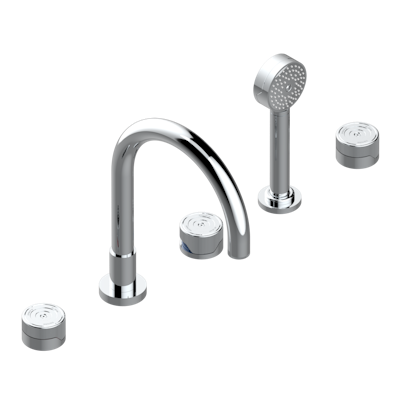 Смеситель THG Zoom.5 для ванны, 5-рычажный  с очень высоким изливом «Super Goliath», 2 клапана 3/4", и накладным душем-лейкой, управляемый прогрессивным картриджем