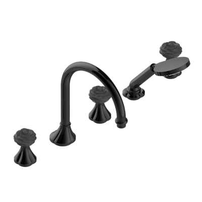 Смеситель  THG Camelia Black Crystal на борту ванны на 5 отверстий с душем, керамическим смесителем, 2 вентилями ¾" и изливом СУПЕР ГОЛИАФ