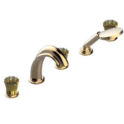 Смеситель THG Mille Nuits - Champagne crystal устанавливаемый на борту ванны на 5 отверстий с душем, керамическим смесителем, 2 вентилями ¾" и изливом СУПЕР ГОЛИАФ