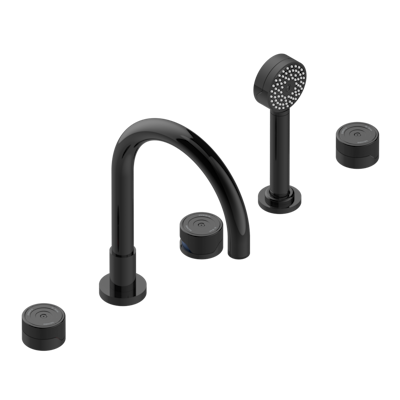 Смеситель THG Zoom.5 для ванны, 5-рычажный  с очень высоким изливом «Super Goliath», 2 клапана 3/4", и накладным душем-лейкой, управляемый прогрессивным картриджем